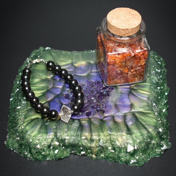 Asian Iris Crystal Edge Vanity Tray | Jewelry Tray | Candle Tray | Ring Tray - Picture 3 of 3